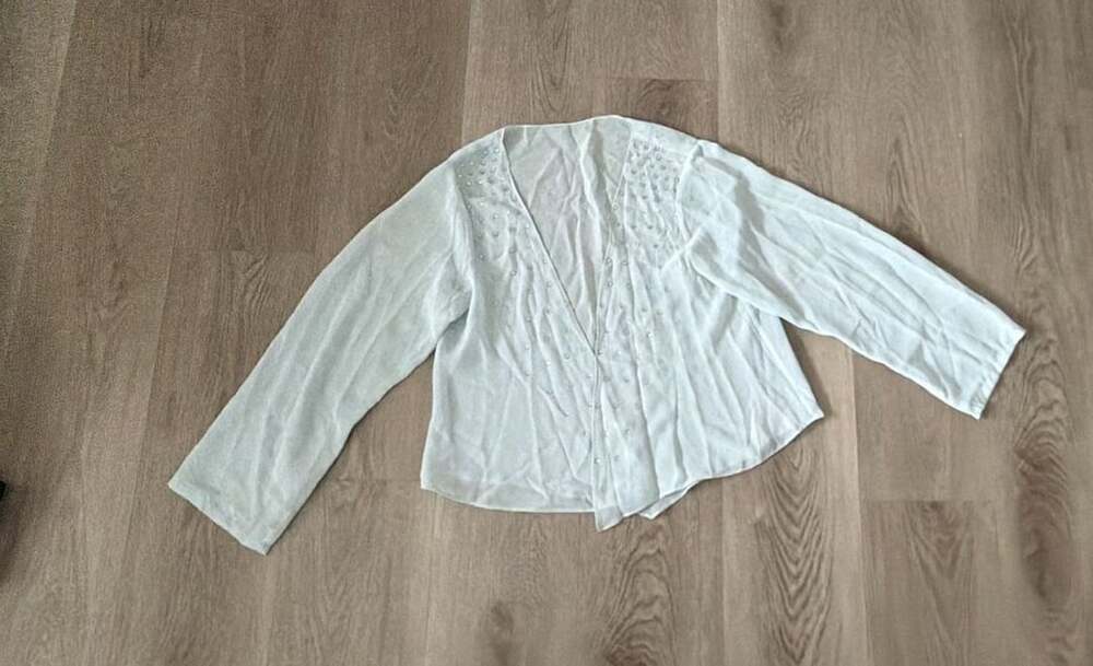 White Open Front Rhinestone Embellished Shrug Cardigan